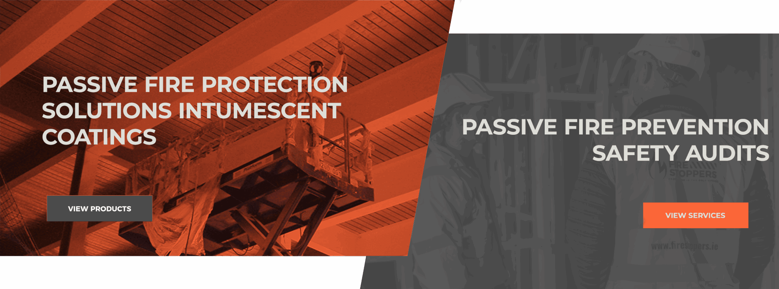 subhero section on home page that leads either to products or services | Passive Fire Protection Dublin