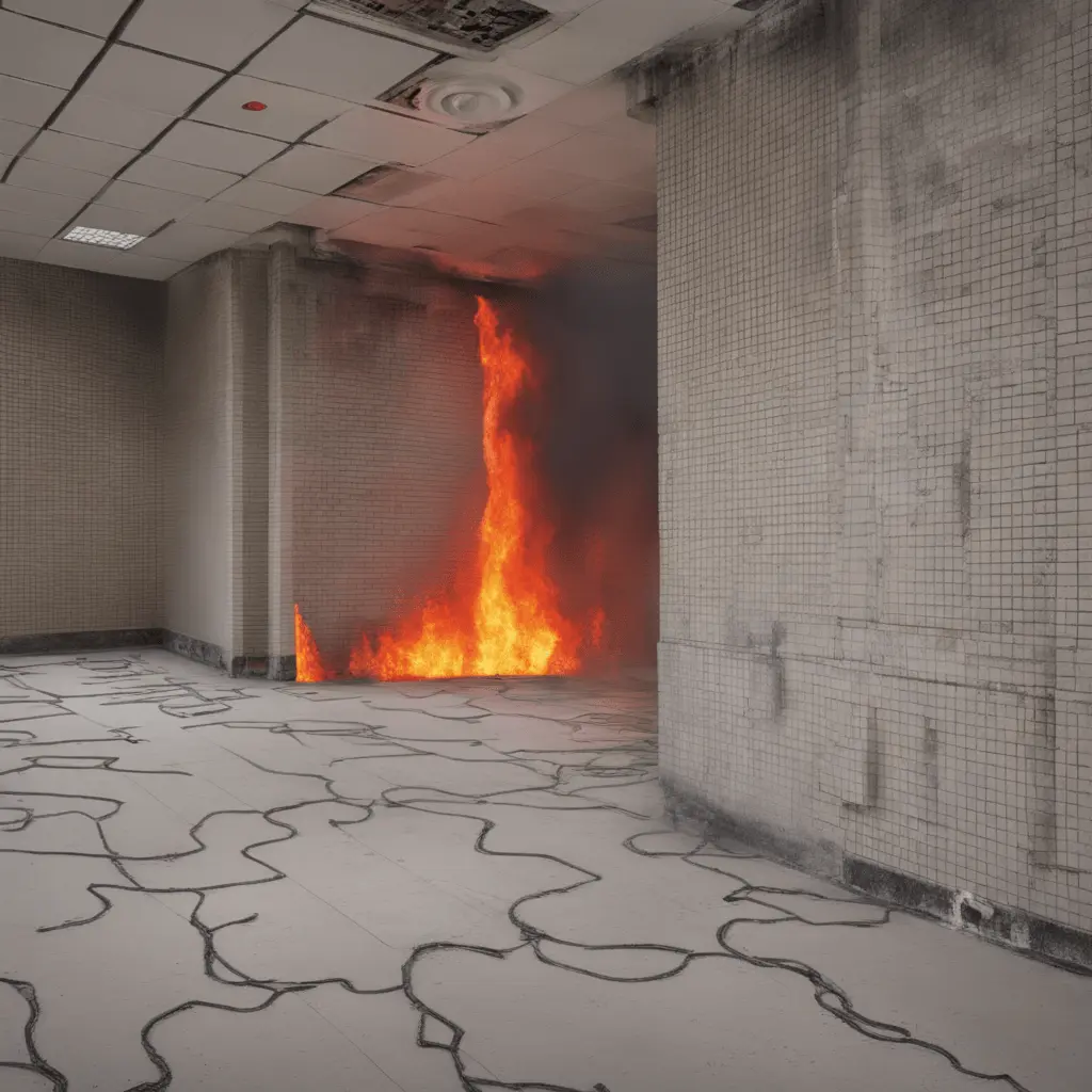 image of a fire in a concrete building , flames are tearing up a concreate wall with no firestopping technology, image is for the blog post what is firestopping?