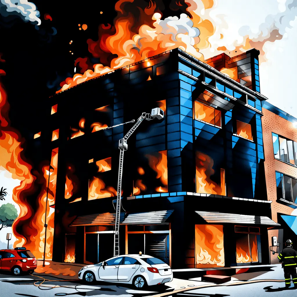 Picture of a fire in a large office workspace