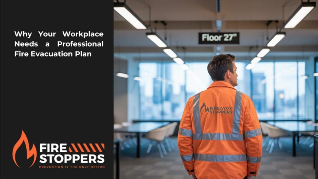 Man looking at an office panning a fire evacuation plan