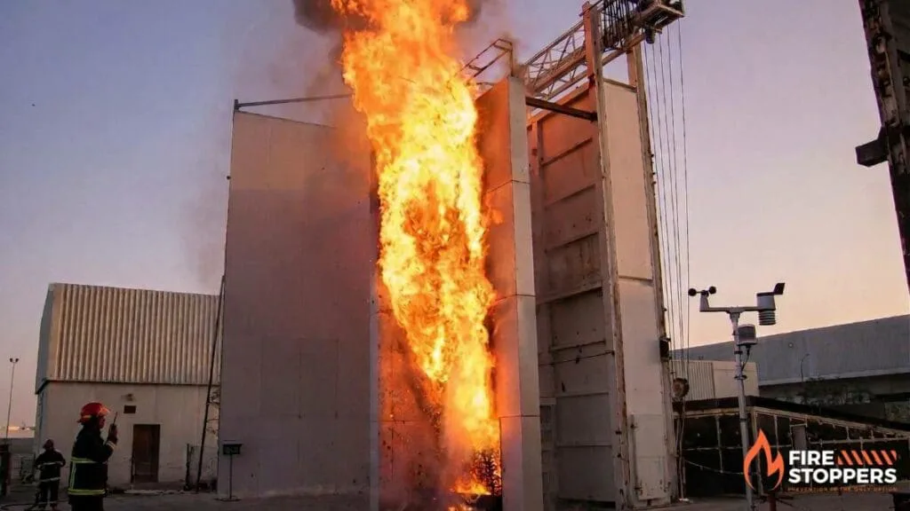 building with a test cavity barrier set on fire | Fire Stoppers