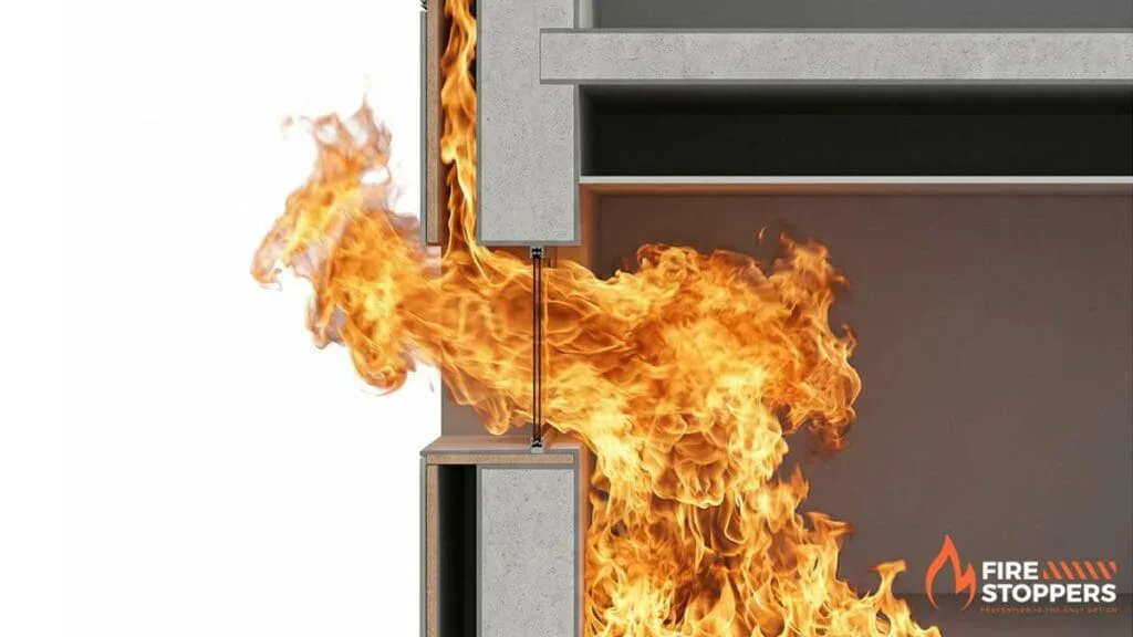 a diagram demonstrating how a fire can spread in hidden spaces on a building | Fire Stoppers