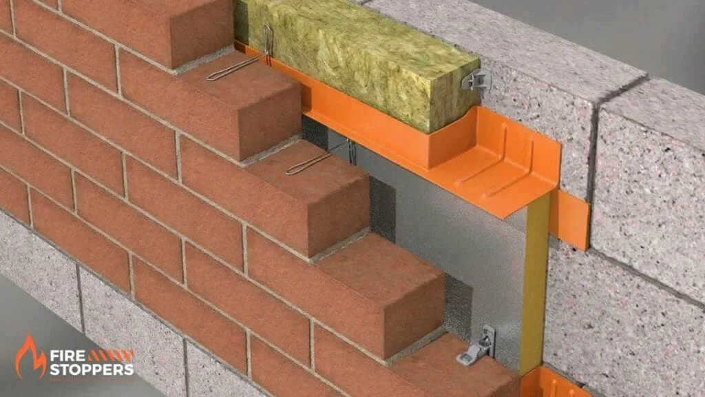 a 3d rendering of what a cavity barrier looks like between brick walls | Fire Stoppers